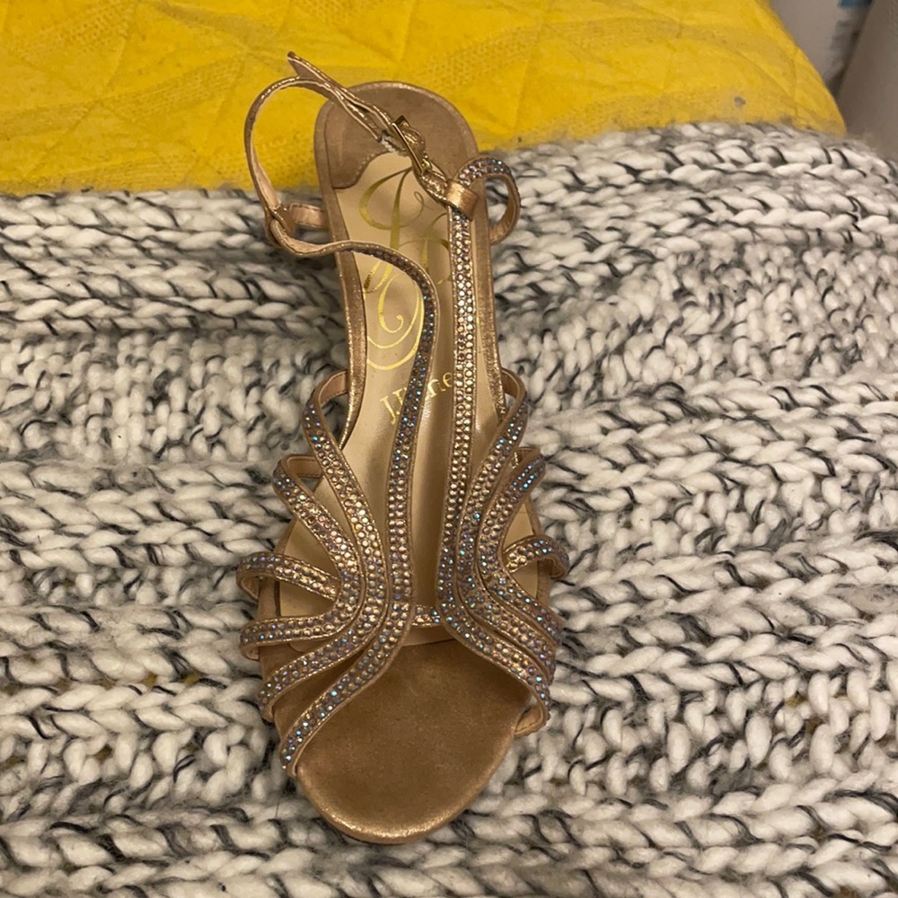 Gold sequined heeled sandals